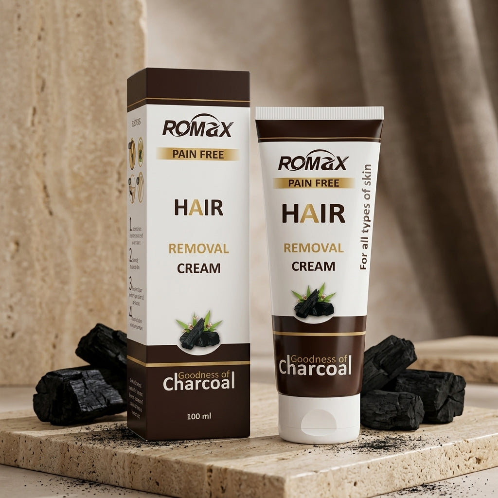 Romax Charcoal Hair Removal Cream – Pain-Free Hair Removal, 100ml