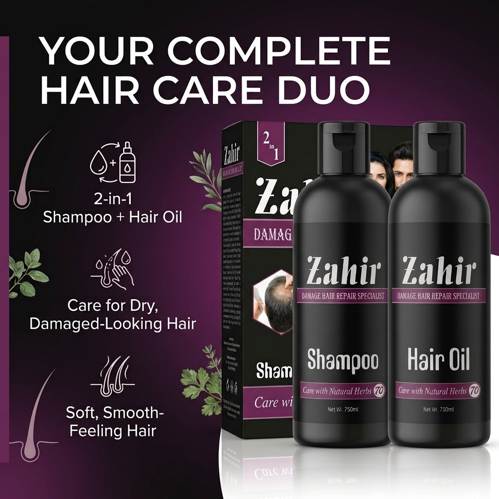 Zahir Cosmetics 2-in-1 Hair Repair Kit – Shampoo + Hair Oil | Damage Hair Care