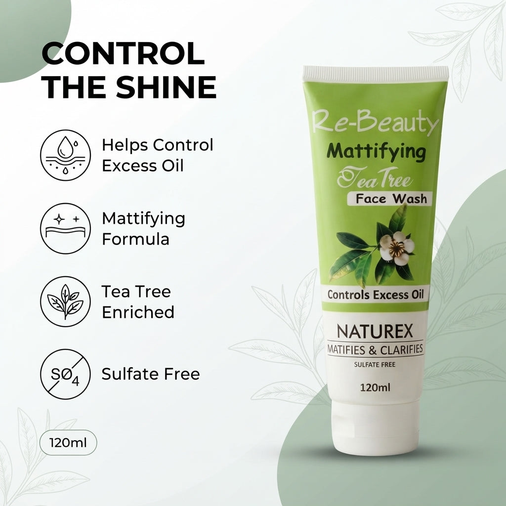 Re-Beauty Mattifying Tea Tree Face Wash – Oil Control & Clarifying Cleanser, 120ml
