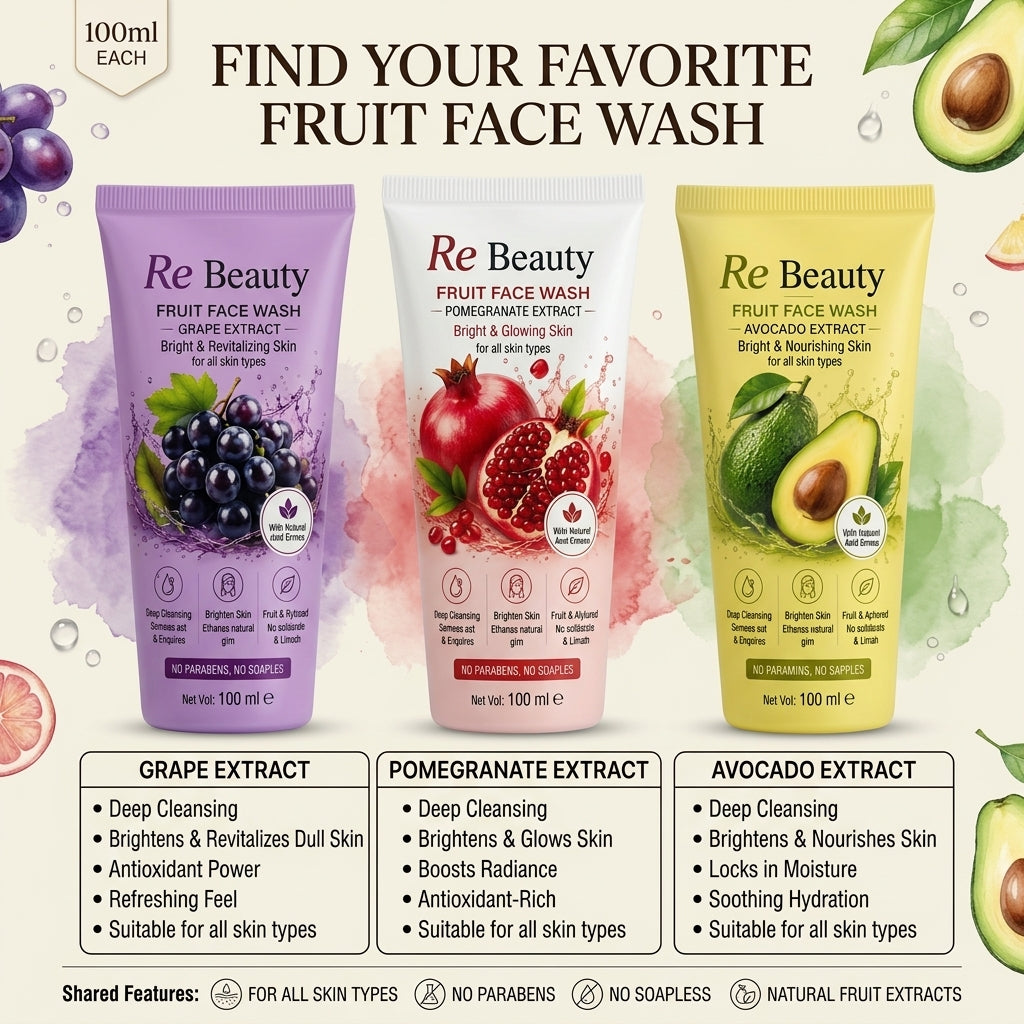 Re-Beauty Fruity Fresh Face Wash – Grape, Pomegranate & Avocado | 100ml