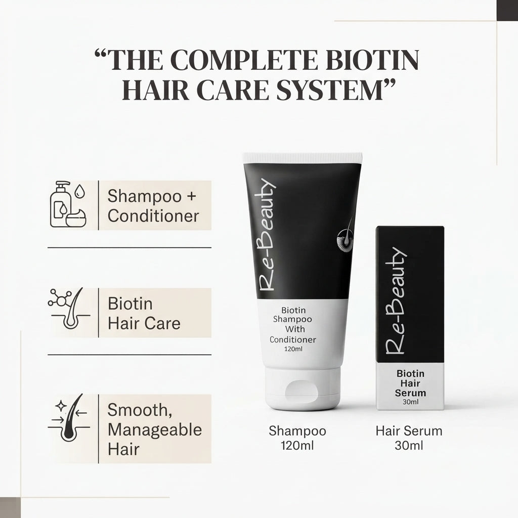 Re-Beauty Biotin Hair Care Combo – Shampoo with Conditioner 120ml & Hair Serum 30ml