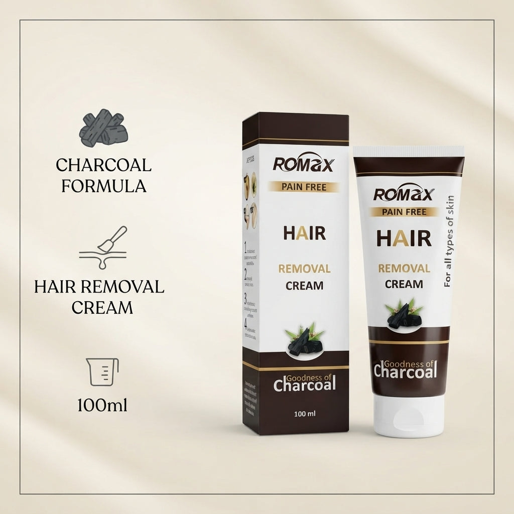 Romax Charcoal Hair Removal Cream – Pain-Free Hair Removal, 100ml