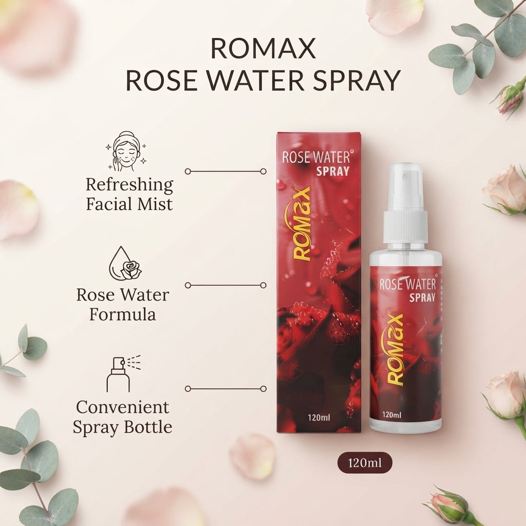 Romax Rose Water Spray – Refreshing Facial Mist (120ml)