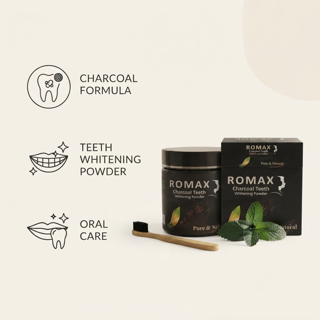 Romax Charcoal Teeth Whitening Powder – Pure & Natural Oral Care
