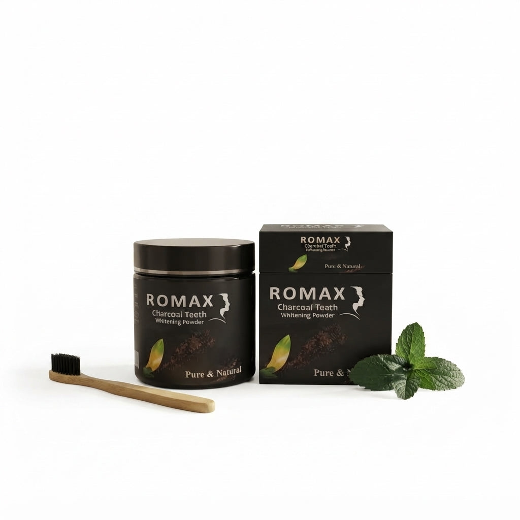 Romax Charcoal Teeth Whitening Powder – Pure & Natural Oral Care