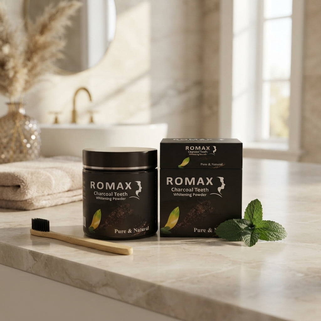 Romax Charcoal Teeth Whitening Powder – Pure & Natural Oral Care