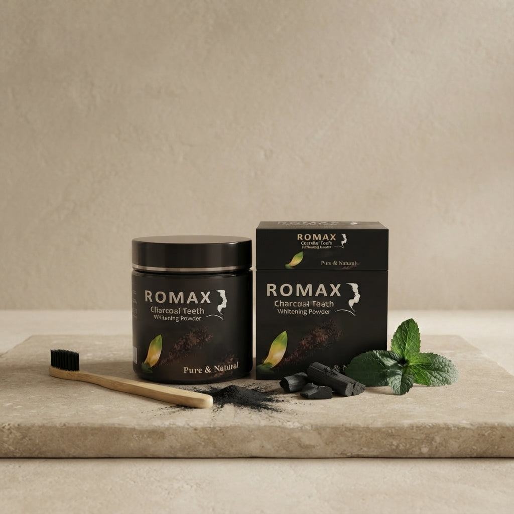 Romax Charcoal Teeth Whitening Powder – Pure & Natural Oral Care