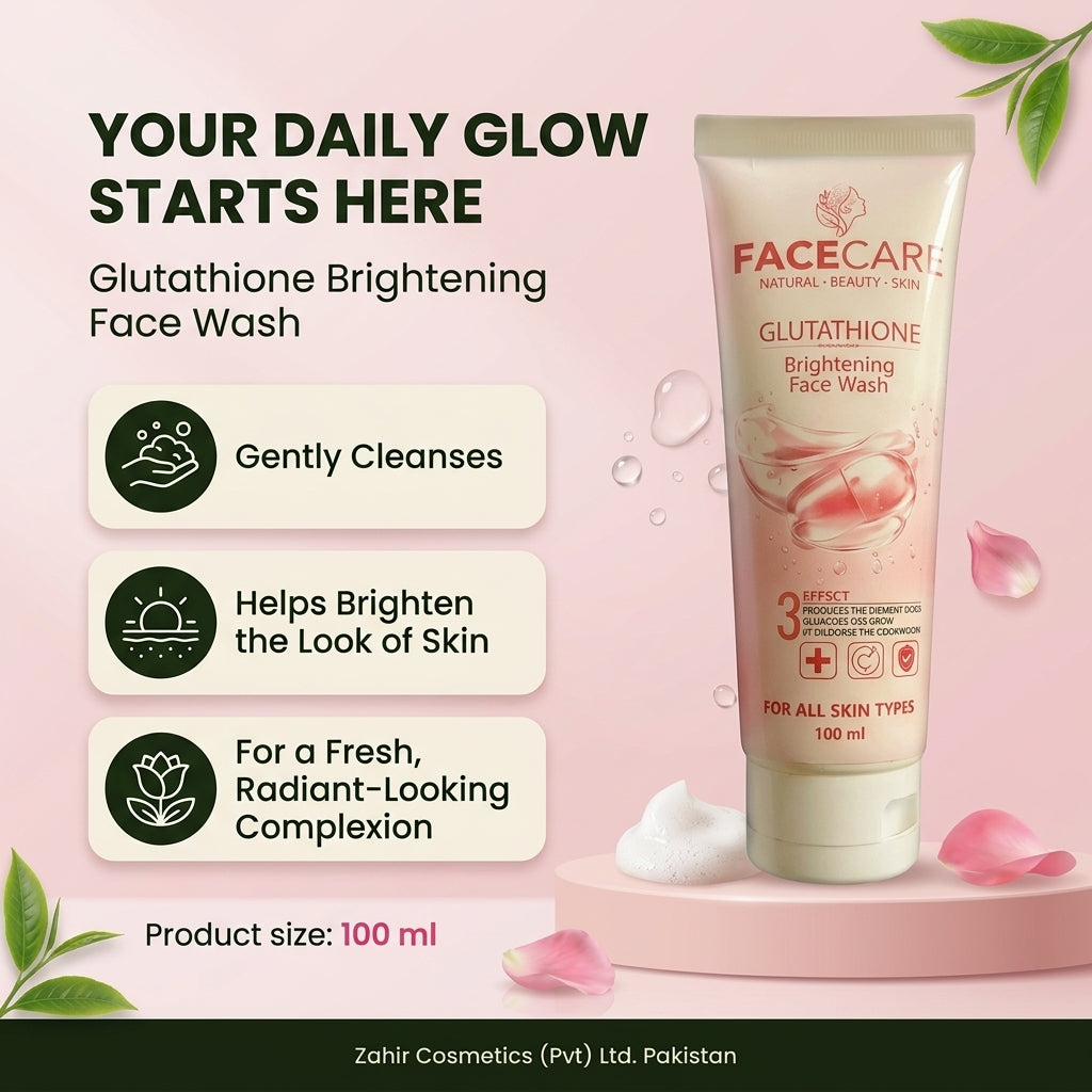 Facecare Glutathione 4-in-1 Brightening Set – Face Wash, Serum, Cream & Capsules