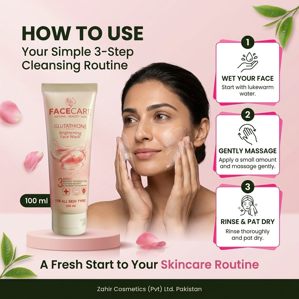 Facecare Glutathione 4-in-1 Brightening Set – Face Wash, Serum, Cream & Capsules